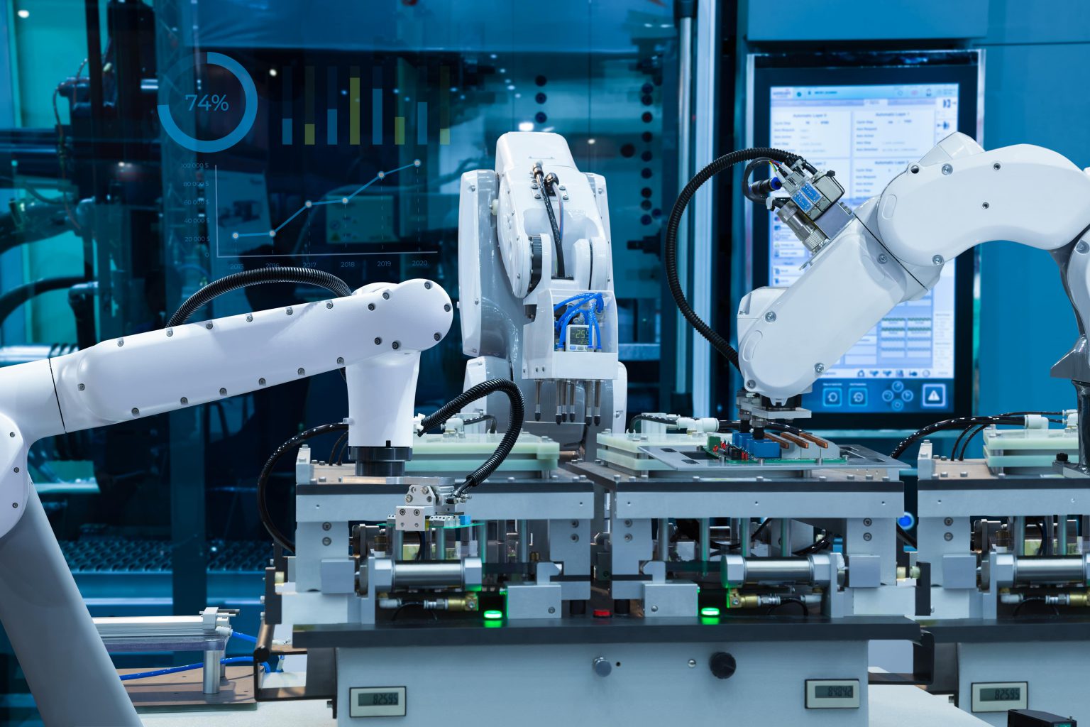 Automation in manufacturing with the trend of industrial robot applications.